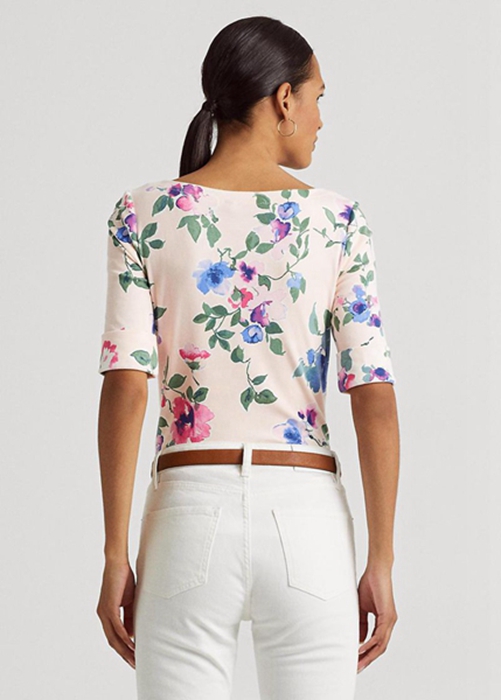 Ralph Lauren Floral Stretch Bomull T-shirt Dam Rosa | 839457-YLM