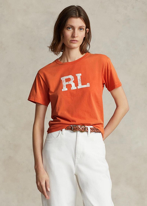 Ralph Lauren Rl Logo Jersey T-shirt Dam Orange | 508237-BPT