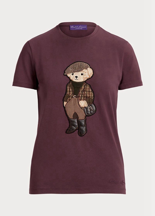 Ralph Lauren Tweed Bear Bomull T-shirt Dam Vinröda | 971856-BRA