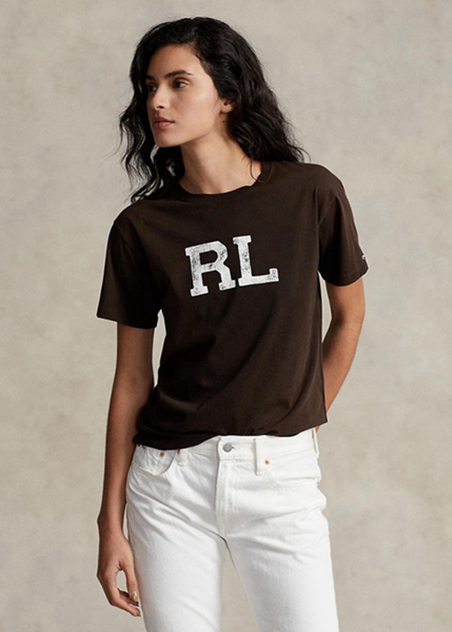 Ralph Lauren Rl Logo Jersey T-shirt Dam Bruna | 904135-ZBI