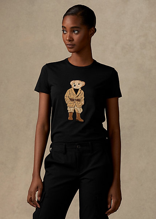 Ralph Lauren Safari Polo Bear Bomull T-shirt Dam Svarta | 781523-ROH