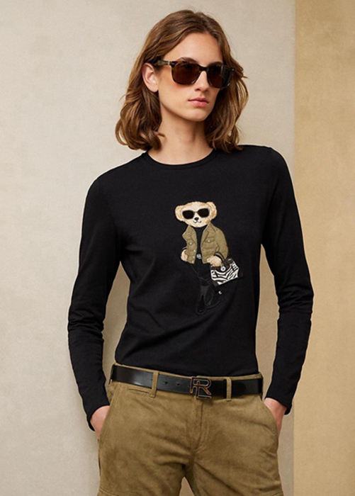 Ralph Lauren Utility Bear Bomull Long-sleeve T-shirt Dam Svarta | 978623-YCZ
