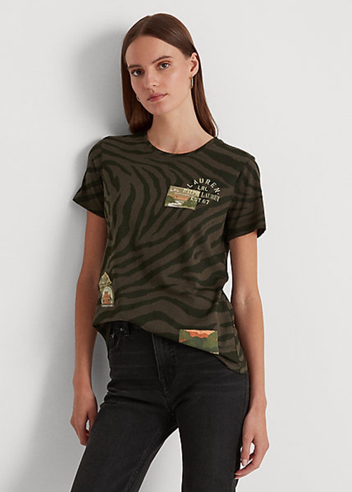 Ralph Lauren Zebra-Print Jersey T-shirt Dam Olivgröna | 578123-AME