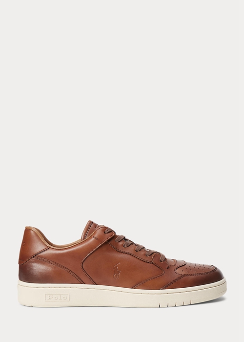 Ralph Lauren Court Läder Sneakers Herr Bruna | 150478-WZJ