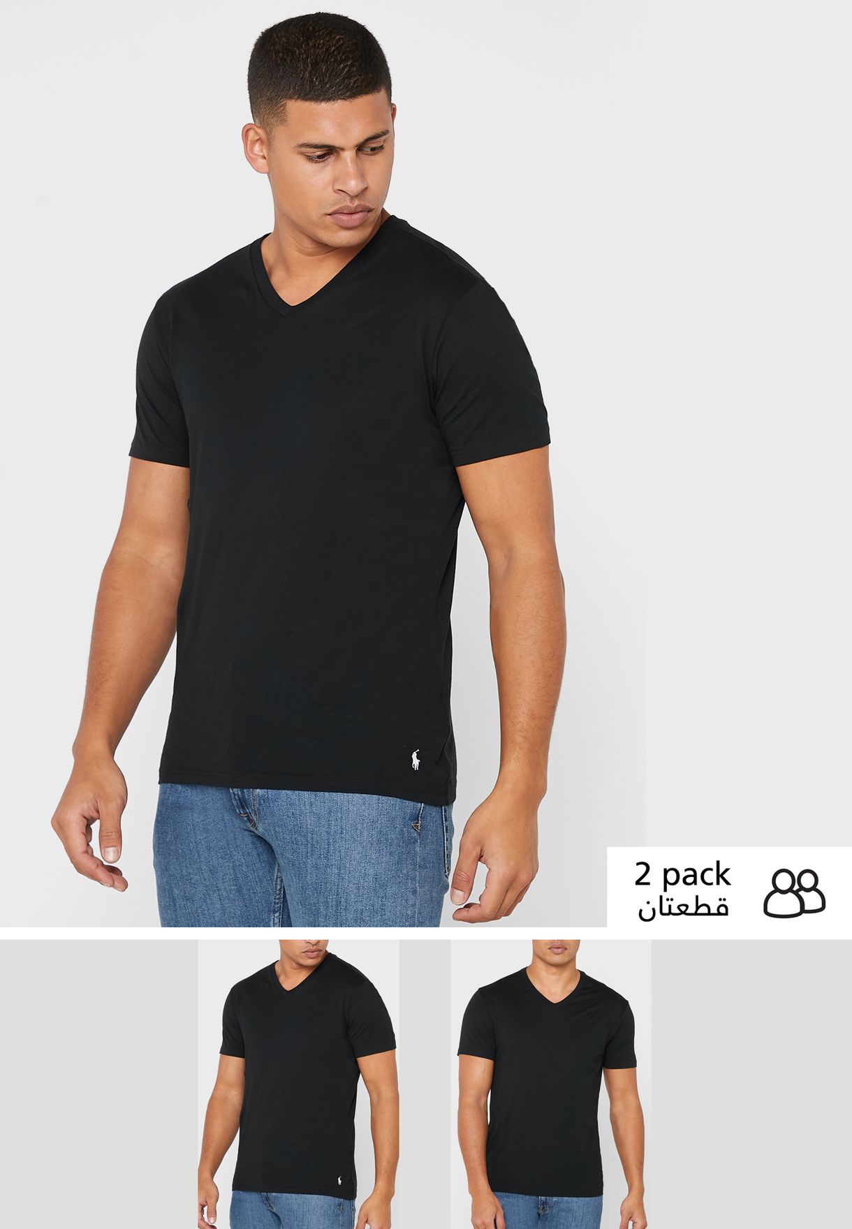 Ralph Lauren 2 Pack Essential V- Neck T-shirt Herr Svarta | 285901-AVQ
