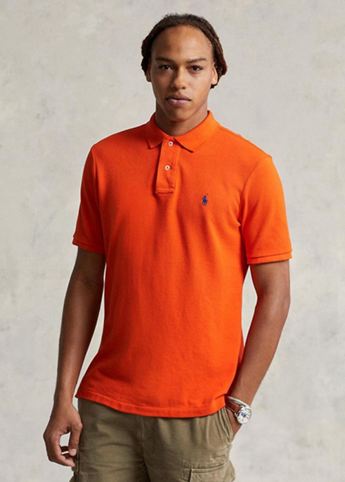 Ralph Lauren Custom Slim Fit Mesh Piketröja Herr Orange | 394285-ALW