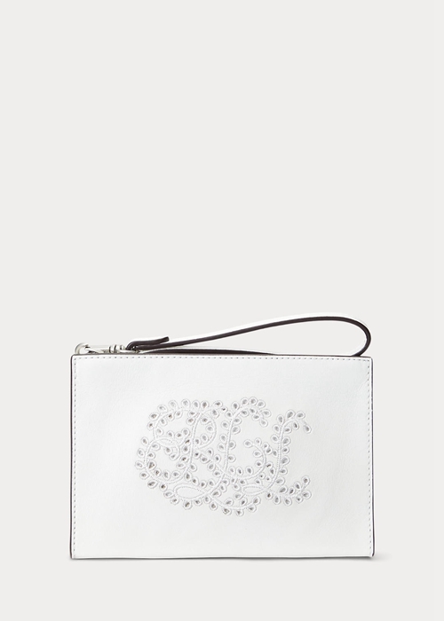Ralph Lauren Eyelet-Embroidered Läder Small Handbag Dam Vita | 890326-TNE