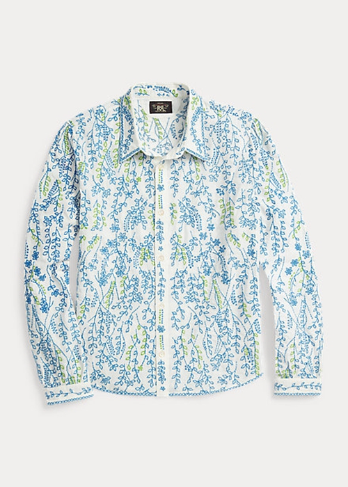 Ralph Lauren Floral-Embroidered Bomull Blouse Skjorta Dam Olika Färger | 926541-BWY