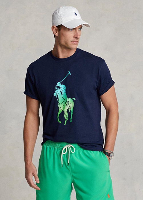 Ralph Lauren Klassiska Fit Big Pony Jersey T-shirt Herr Marinblå | 378406-GUM