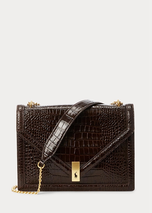 Ralph Lauren Polo ID Croc-Embossed Envelope Chain Handbag Dam Choklad | 754812-LNE
