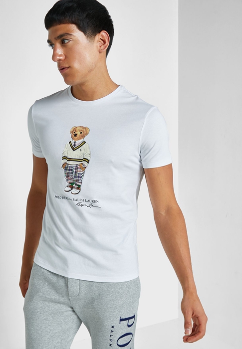 Ralph Lauren Tryck Crew Neck T-shirt Herr Vita | 463172-CTY